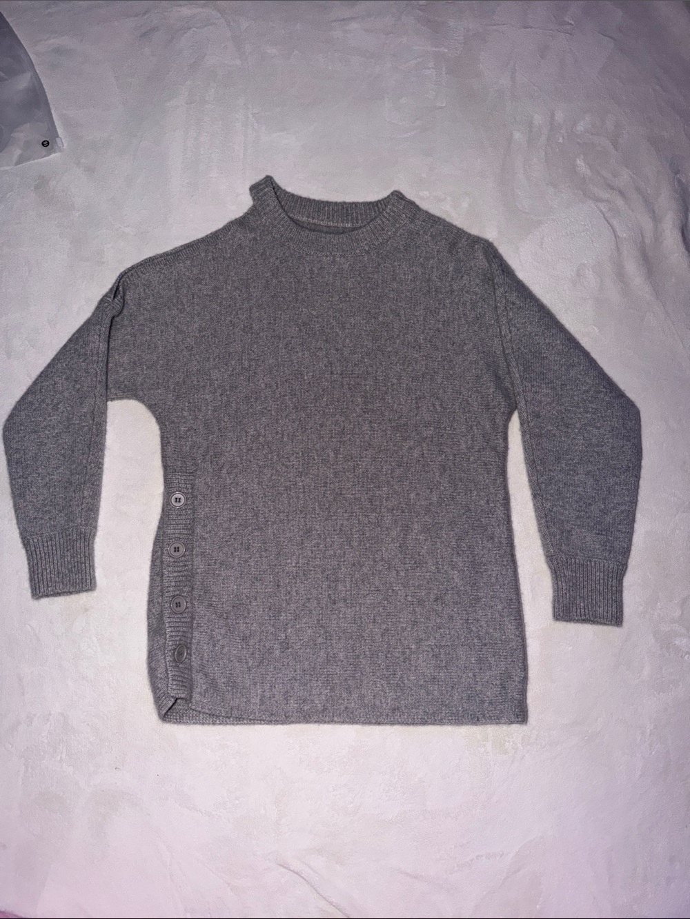 Classic Gray Crewneck Sweater with Side Button Detail